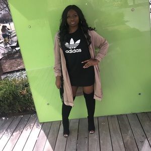 Black faux suede thigh high boots!